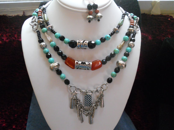 Handmade Necklace With Matching Earrings.... Beautiful Three Strands.