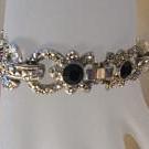 Vintage Bracelet....jet Black Beads In Silver-tone..